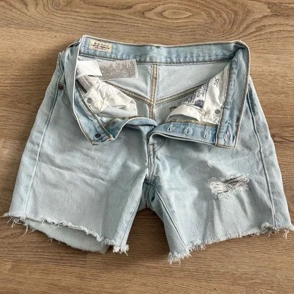 Levi’s 501 Light Wash Distressed Denim Cutoff Shorts - Picture 3 of 4
